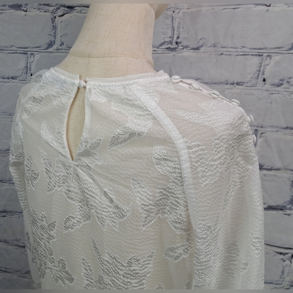 Karen Millen Women's Blouse Vintage Y2K Pure White Floral Buttoned Sleeves 8 US - Picture 8 of 14